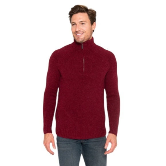 Pacas Men’s Alpaca Wool Sweater Quarter Zip NWT in Bordeaux Melange Red Size L - Picture 2 of 12